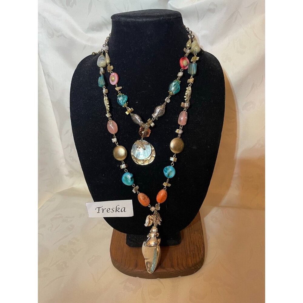 Treska Necklace Multi Strand Collar Boho Colorful Beaded Designer Necklace